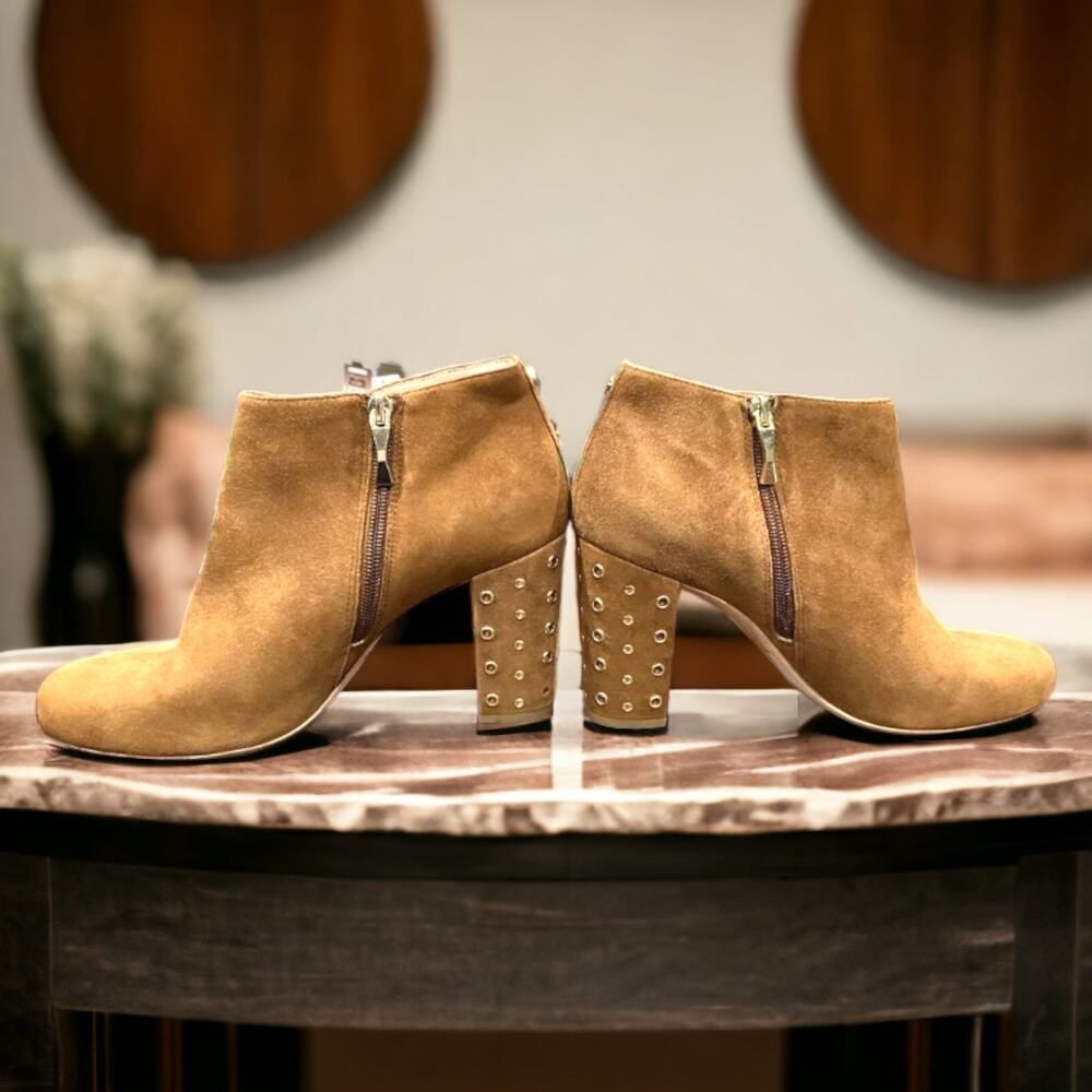 Kate Spade Cirra Boots 9 1/2 M Tan Suede Studded Ankle Heels!